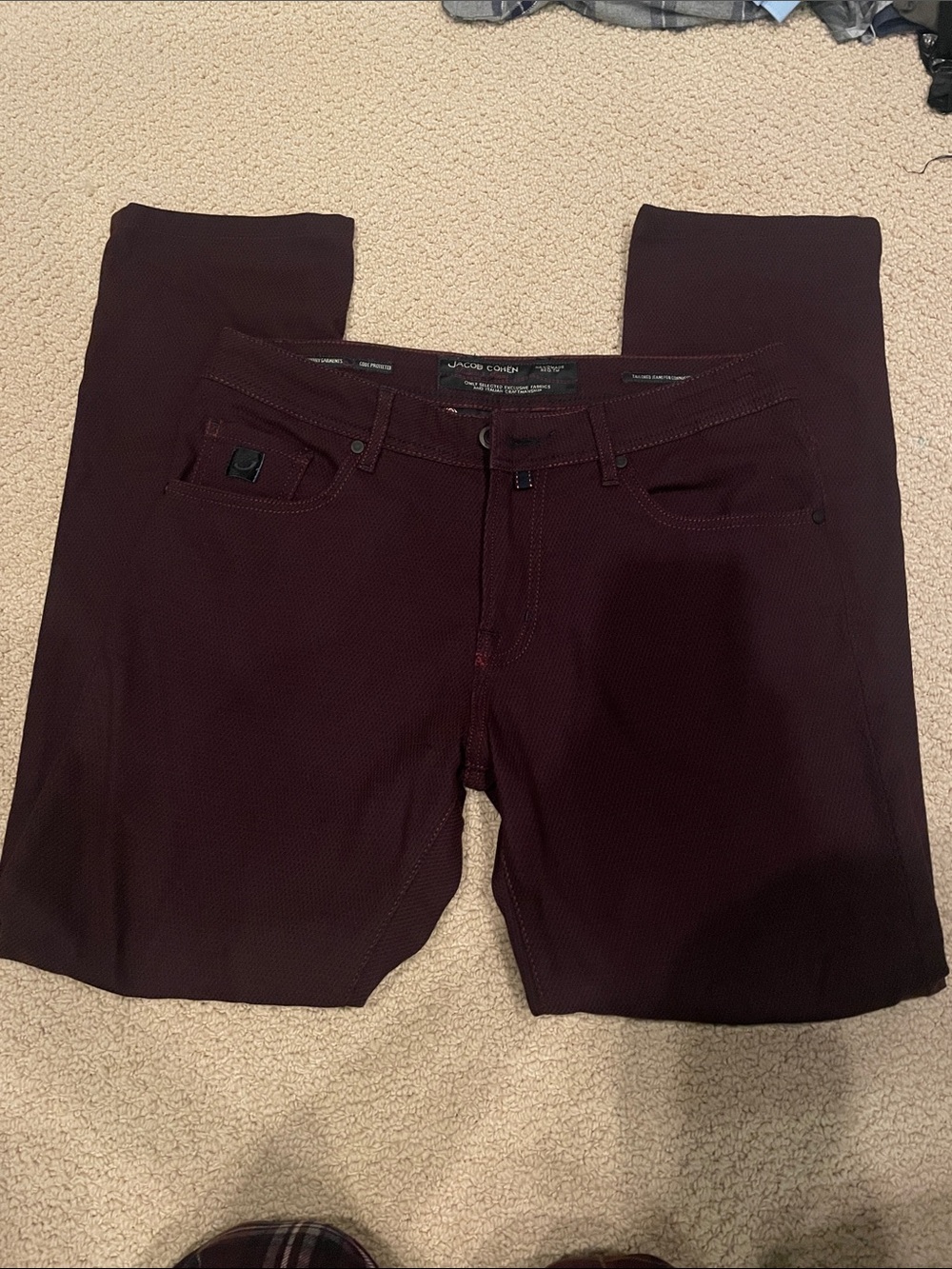Jacob Cohen Maroon Slim Jeans with Contrasting Stitch